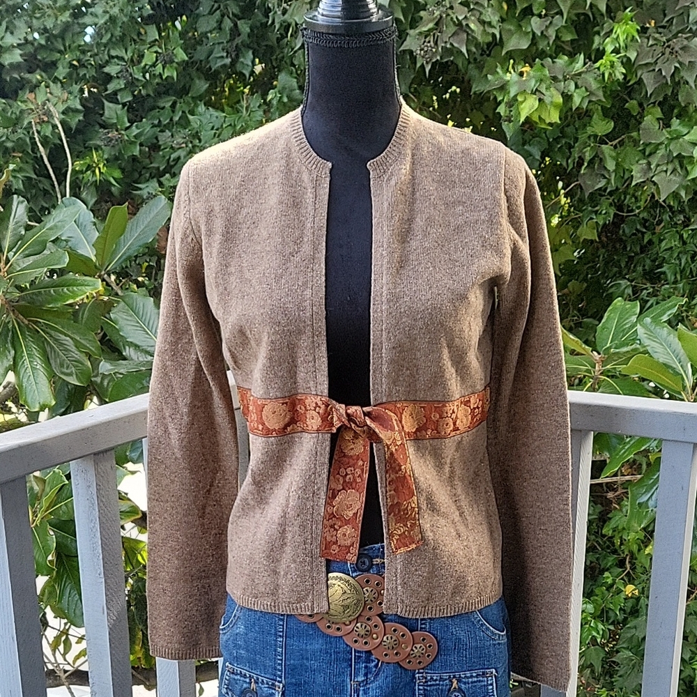 Vintage Anthropologie/Sleeping on Snow Brown Tie Ribbon Cardigan size Medium